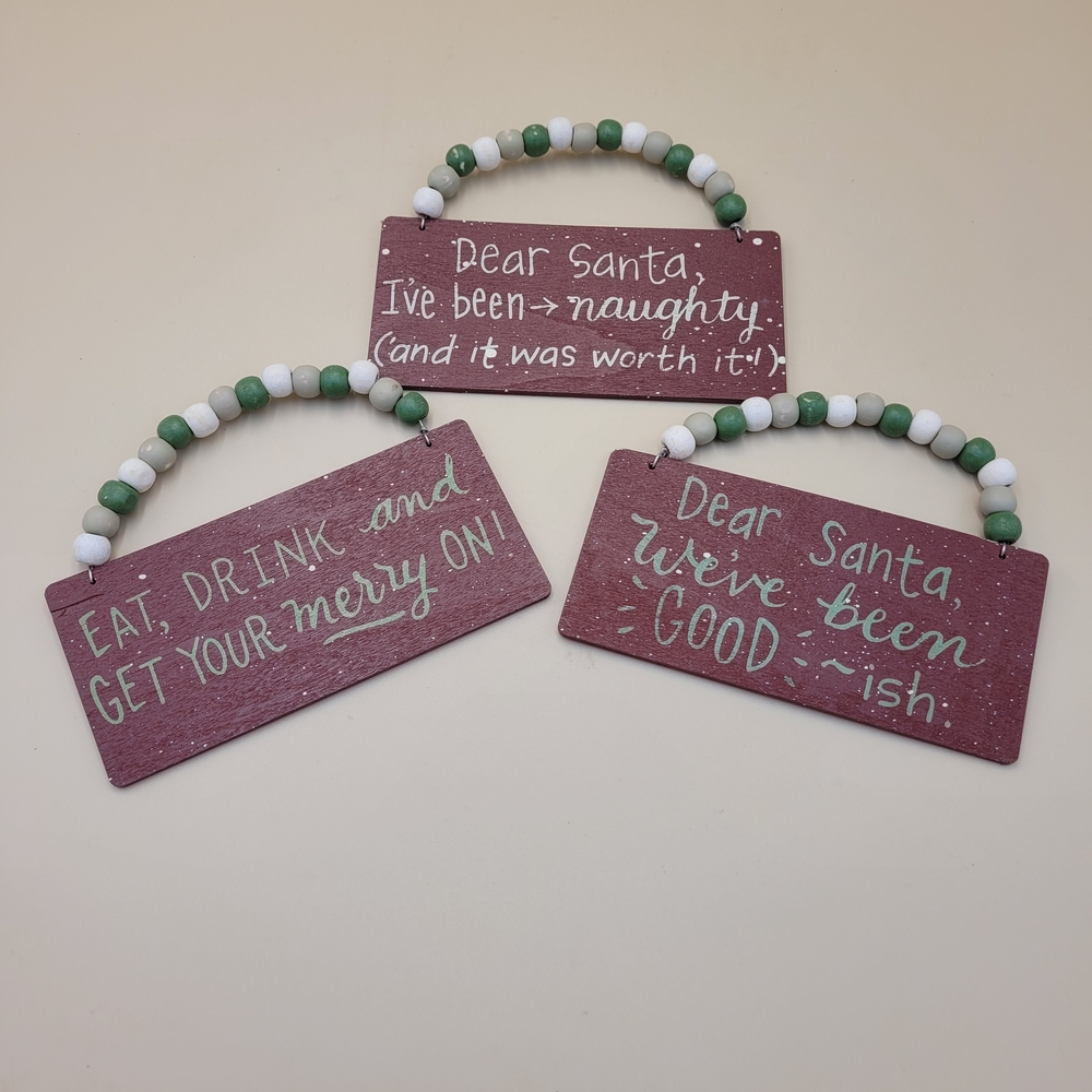 Christmas Sign Ornaments Set of 3 Mini Hanging Wood‎ Farmhouse 5.25 inch Funny